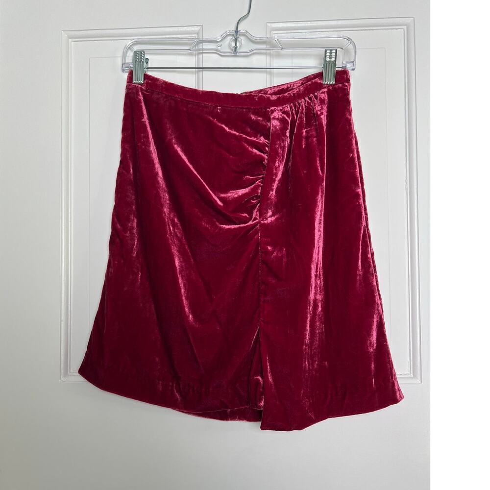 Anthropologie Women's 2 Skirt Monte Velvet Mini Raspberry Red Slit Knee Length